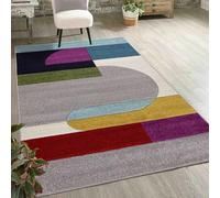 Mazovia alfombrar Moderna Geométrica Pelo Corto Colorida Alfombra Suave para Salón, Dormitorio, Comedor Certificado Oeko-Tex Patrón Geométrico 120 x 170 cm Gris Azul