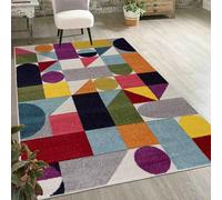 Mazovia alfombrar Moderna Geométrica Pelo Corto Colorida Alfombra Suave Salón Dormitorio Comedor Certificado Oeko-Tex 180 x 250 cm Crema