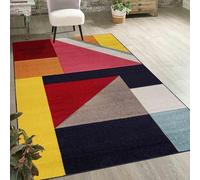 Mazovia alfombrar Moderna Geométrica Pelo Corto Colorida Alfombra Suave Salón Dormitorio Comedor Certificado Oeko-Tex 200 x 300 cm Azul Marino