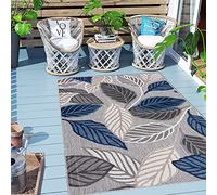 Mazovia Carpeto Rugs Alfombra - Diseño Floral Orientale de Outdoor - Impermeable Alfombra Exterior - Alfombras de Patio, Balcón y Veranda - Gris Azul 3 120x170 cm