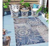 Mazovia Carpeto Rugs Alfombra - Diseño Floral Orientale de Outdoor - Impermeable Alfombra Exterior - Alfombras de Patio, Balcón y Veranda - Azul Gris 1 140x200 cm