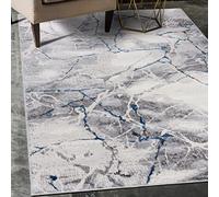 Mazovia Tappeto Salotto Moderno Pelo Corto - Tappeti Moderni Soggiorno - Tappeti Camera da Letto - Tappeti Salotto Grandi Dimesnioni - Motivo Astratto Marbre - Gris Azul 120x170 cm