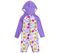 Mazuliso Bebé Niñas Traje de Baño Capucha UV una Pieza Manga Larga Bañadores con Cremallera(VioBlumen,92-98 CM)