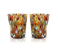 MAZZEGA ART & DESIGN - 2 vasos Goto Tumbler de vidrio soplados y hechos a mano con murrina Murano refinados y originales - Los colores de Murano - Modelo "Tumbler 350 ml. Made in Italy