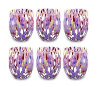 MAZZEGA ART & DESIGN - 6 vasos de agua de cristal soplados y hechos a mano con murrine Murano refinados y originales - Los colores de Murano - Modelo Colombina 435 ml. Made in Italy (Violeta, 6)