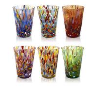 MAZZEGA ART & DESIGN - 6 vasos de bebida de cristal soplados y hechos a mano con Murrine Murano refinados y originales - Los colores de Murano - Modelo "Bibita 390 ml. Made in Italy (MIX)