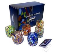 MAZZEGA ART & DESIGN - 6 vasos goto agua de cristal soplados y hechos a mano con Murrine Murano refinados y originales - Los colores de Murano - Modelo "Classic 320 ml. Made in Italy