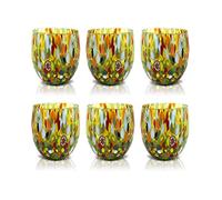 MAZZEGA ART & DESIGN - 6 vasos goto agua de cristal soplados y hechos a mano con Murrine Murano refinados y originales - Los colores de Murano - Modelo "Classic 320 ml. Made in Italy