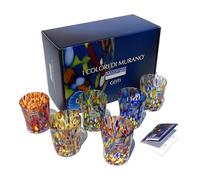 MAZZEGA ART & DESIGN - 6 vasos Goto Tumbler de vidrio soplados y hechos a mano con murrina Murano refinados y originales - Los colores de Murano - Modelo "Tumbler 350 ml. Made in Italy