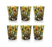 MAZZEGA ART & DESIGN - 6 vasos Goto Tumbler de vidrio soplados y hechos a mano con murrina Murano refinados y originales - Los colores de Murano - Modelo "Tumbler 350 ml. Made in Italy