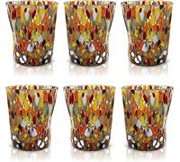 MAZZEGA ART & DESIGN - 6 vasos Goto Tumbler de vidrio soplados y hechos a mano con murrina Murano refinados y originales - Los colores de Murano - Modelo Tumbler 350 ml. Made in Italy