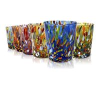MAZZEGA ART & DESIGN - 6 vasos Goto Tumbler de vidrio soplados y hechos a mano con murrina Murano refinados y originales - Los colores de Murano - Modelo "Tumbler 350 ml. Made in Italy