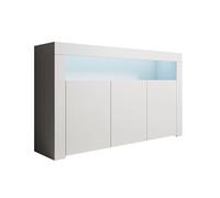 MB Muebles Bonitos, Aparador Aker con Luz LED y 3 Puertas para Salón Comedor, Mueble TV de Melamina Mate, Color Blanco, 155x91,5x37 cm