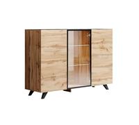 MB Muebles Bonitos, Aparador Moderno Viena A2, Mueble de salón con Luz LED, Color Roble y Negro, 150x100x40 cm