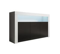 MB Muebles Bonitos | Aparador Mueble TV con LED | Armario para Salón Comedor Moderno | Aparador 3 Puertas | Ancho 155 x Alto 91,5 x Profundo 37cm | Color Blanco y Negro | Acabado Mate | Modelo Aker