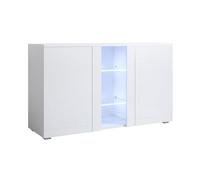 MB Muebles Bonitos, Aparador Mueble TV con Patas 2 cm Luke A1 para Salón o Comedor Moderno con Luz LED, Melamina Brillo, Color Blanco, 120 x 72 x 40 cm