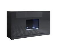 MB Muebles Bonitos, Aparador Mueble TV con Patas 2 cm Luke A2 para Salón o Comedor Moderno con Luz LED, Melamina Brillo, Color Negro, 120 x 72 x 40 cm