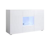 MB Muebles Bonitos, Aparador Mueble TV con Patas 2 cm Luke A2 para Salón o Comedor Moderno con Luz LED, Melamina Brillo, Color Blanco, 120 x 72 x 40 cm