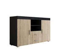 MB Muebles Bonitos, Aparador Roque para Salón Comedor Moderno, Mueble TV de Melamina, Color Negro Brillo y Sonoma Mate, 140x80x40 cm