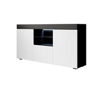 MB Muebles Bonitos | Aparador Sefora para Salón Comedor Moderno de 3 Puertas | Luces Led | Mueble Auxiliar | Melamina Mate Color Negro y Blanco | 135x72x34 cm