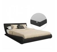 MB Muebles Bonitos | Cama de Matrimonio Alessia con Colchón de 150x190 cm | Somier de Láminas | Estructura de Madera tapizada en Polipiel | Color Negro
