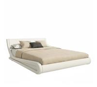 MB Muebles Bonitos | Cama de Matrimonio Alessia para Colchón de 150x190 cm | Somier de Láminas | Estructura de Madera tapizada en Polipiel | Color Blanco