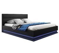 MB Muebles Bonitos | Cama de Matrimonio con Canapé abatible | Colchón 160 x 200 cm | Luz LED Blanca | Estructura de Madera tapizada en Polipiel | Color Negro | Modelo Nitas