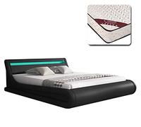 MB Muebles Bonitos, Cama de Matrimonio Parisina con Colchón de 180x200 cm, Luz LED, Canapé Abatible, Somier de Láminas, Estructura de Madera tapizada en Polipiel, Color Negro