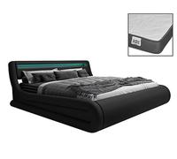 MB Muebles Bonitos, Cama de Matrimonio Rodas con Colchón de 150x190 cm, Luz LED, Canapé Abatible, Somier de Láminas, Estructura de Madera tapizada en Polipiel, Color Negro