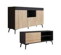 MB Muebles Bonitos, Conjunto de Mueble de Salón Kai con Aparador y Mueble TV, Diseño Moderno, Melamina Mate, Color Negro y Sonoma