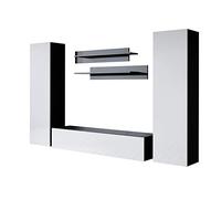 MB Muebles Bonitos, Conjunto de Mueble de Salón Luke 7D con Mueble TV, Diseño Modular Moderno, Acabado Brillo, Color Negro y Blanco