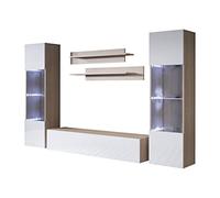 MB Muebles Bonitos, Conjunto de Mueble de Salón Luke 9E con Mueble TV, Diseño Modular Moderno, Acabado Mate y Brillo, Color Sonoma y Blanco