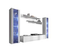 MB Muebles Bonitos, Conjunto de Mueble de Salón Nora 8 con Mueble TV, Diseño Modular Moderno, Luz LED, Color Blanco, Ancho 260 cm