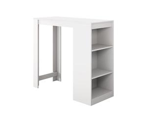 MB Muebles Bonitos | Mesa Alta Bar Kyra | Barra Cocina de Estilo Moderno con 3 Estantes | Melamina Mate | Color Blanco | 110x103x50 cm