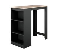 MB Muebles Bonitos, Mesa Alta Bar Kyra, Barra Cocina de Estilo Moderno con 3 Estantes, Melamina Mate, Negro y Sonoma, 110x103x50 cm