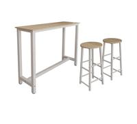 MB Muebles Bonitos | Mesa Alta de Cocina con 2 Taburetes | Estilo Industrial | Modelo Ani | Barra de Cocina Estrecha y Desayunador | Patas de Metal y Melamina Mate | Color Blanco | Kit 140x100x40 cm