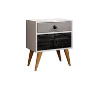 MB Muebles Bonitos, Mesita de Noche Leticia con 2 Cajones Multicolor y Tiradores Metálicos, Estructura Blanca, Mueble para Dormitorio de Melamina Mate, Estilo Escandinavo, 45x54x29,5cm