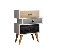 MB Muebles Bonitos, Mesita de Noche Leticia con 3 Cajones Multicolor y Tiradores Metálicos, Estructura Blanca, Mueble para Dormitorio de Melamina Mate, Estilo Escandinavo, 52x70,5x29,5 cm