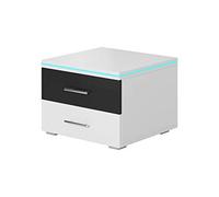 MB Muebles Bonitos, Mesita de Noche Paulina con 2 Cajones, Tiradores metálicos, Luz LED, Mueble para Dormitorio de Melamina Brillo, Color Blanco y Negro, 50x36,5x45 cm