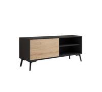 MB Muebles Bonitos | Mueble TV bajo Kai con 1 Puerta para Salón Moderno | Mueble de Melamina Mate | Color Negro y Sonoma | 100x42x30 cm