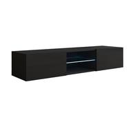 MB Muebles Bonitos, Mueble TV Colgante Tibi con Luz LED para Salón Moderno, Suspendido en Pared, 1 Puerta 3 Compartimentos, Color Negro, 160x30x38.5 cm