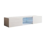MB Muebles Bonitos, Mueble TV Colgante Tibi con Luz LED para Salón Moderno, Suspendido en Pared, 1 Puerta 3 Compartimentos, Color Blanco, 160x30x38.5 cm