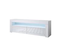 MB Muebles Bonitos | Mueble TV con LED | Mueble TV para Salón Comedor Moderno | Ancho 140 x Alto 50,5 x Profundo 35cm | Aparador TV | Color Blanco | Acabado Brillo | 2 Puertas | Modelo Aker