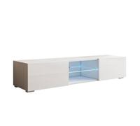 MB Muebles Bonitos, Mueble TV con Patas Tibi con Luz LED para Salón Moderno, 1 Puerta 3 Compartimentos, Color Blanco, 160x32x38.5 cm