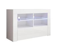 MB Muebles Bonitos, Mueble TV Lilian con Luz LED para Salón Moderno, 1 Puerta Abatible, Mueble de Melamina Brillo, Color Blanco, 100x65x35 cm