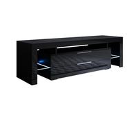 MB Muebles Bonitos, Mueble TV Selma con Luz LED para Salón Moderno, 2 Cajones con Tiradores Metálicos, Mueble de Melamina Brillo, Color Negro, 160x53x35 cm