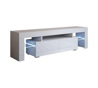 MB Muebles Bonitos | Mueble TV Unai | 2 Cajones con Apertura Push-Click | Luz LED | Salón Moderno | Mueble de Melamina Brillo | Color Blanco | 160x45x35 cm