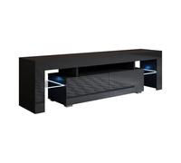 MB Muebles Bonitos | Mueble TV Unai | 2 Cajones con Apertura Push-Click | Luz LED | Salón Moderno | Mueble de Melamina Brillo | Color Negro | 160x45x35 cm