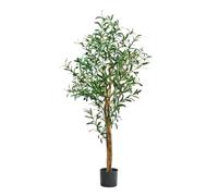 MB Muebles Bonitos, Olivo Artificial con Tronco Natural y Maceta Negra, Planta Decorativa Realista para Interior, Hojas de PE con Olivas, Altura 145 cm, Decoración Hogar y Oficina