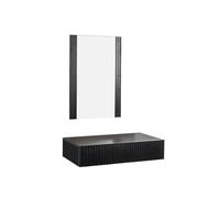 MB Muebles Bonitos, Recibidor Colgante con Espejo Amira, Mueble de Entrada con Cajón y Diseño Acanalado, Melamina y PVC, Color Negro, Ideal para Entradas y Pasillos